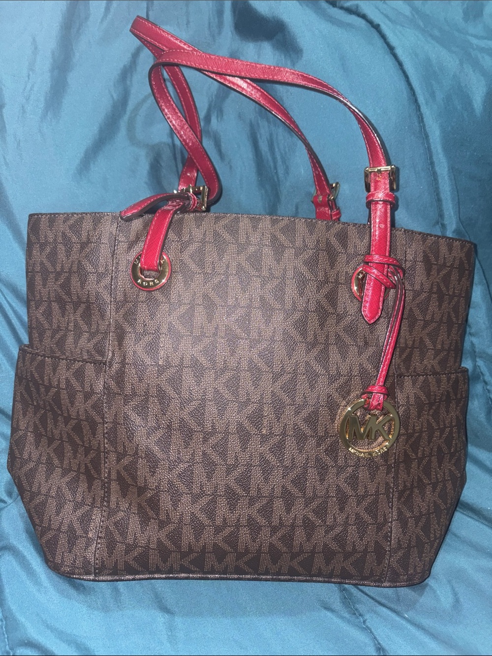 Michael Kors Jet Set East West Signature Tote - Brown & Red